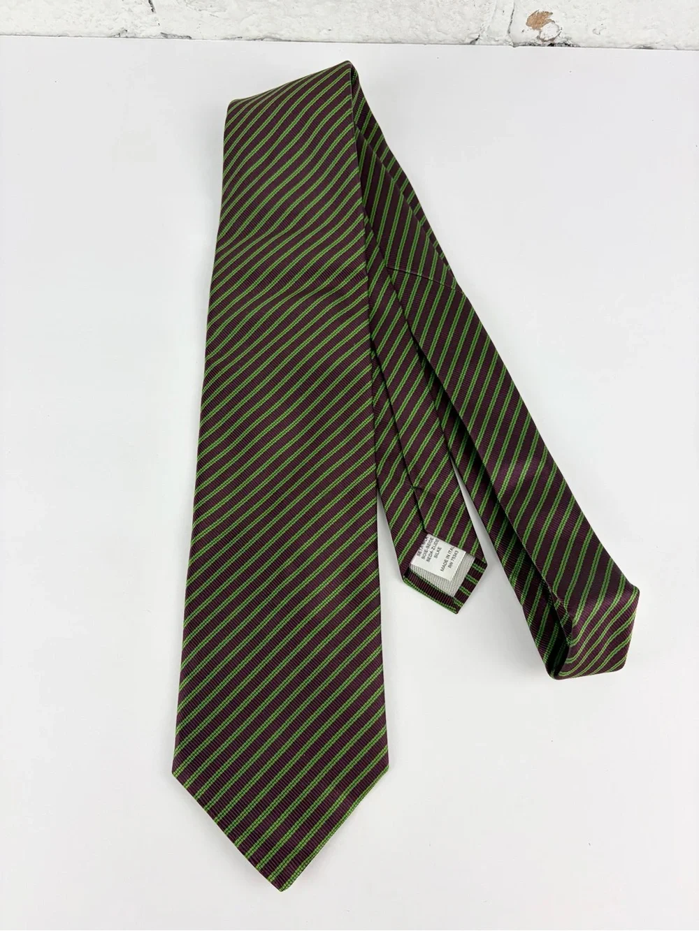 Daniel Milano Silk Pin Striped Green Brown Necktie Made Italy Neck Tie